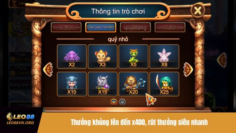 Thưởng khủng lên đến x400, rút thưởng siêu nhanh