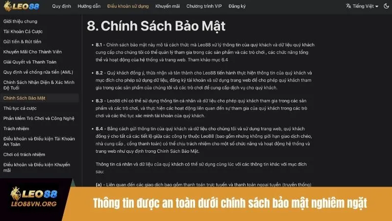 Thông tin được an toàn dưới chính sách bảo mật nghiêm ngặt