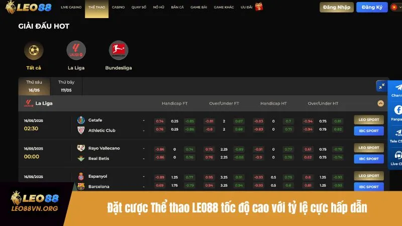 Đặt cược Thể thao LEO88 tốc độ cao với tỷ lệ cực hấp dẫn