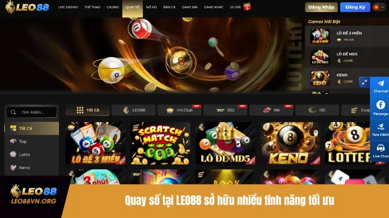 Quay số tại LEO88 sở hữu nhiều tính năng tối ưu