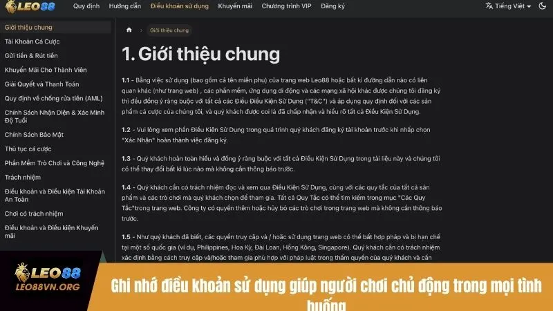 Ghi nhớ điều khoản sử dụng giúp người chơi chủ động trong mọi tình huống