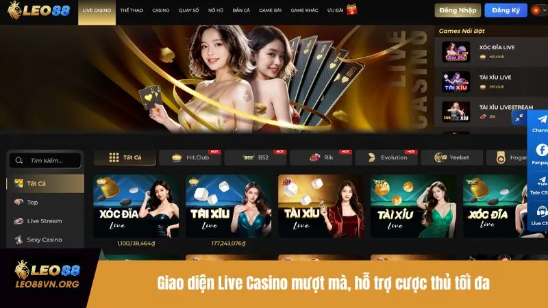 Giao diện Live Casino mượt mà, hỗ trợ cược thủ tối đa