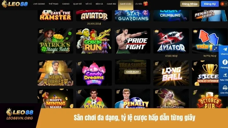 Sân chơi đa dạng, tỷ lệ cược hấp dẫn từng giây